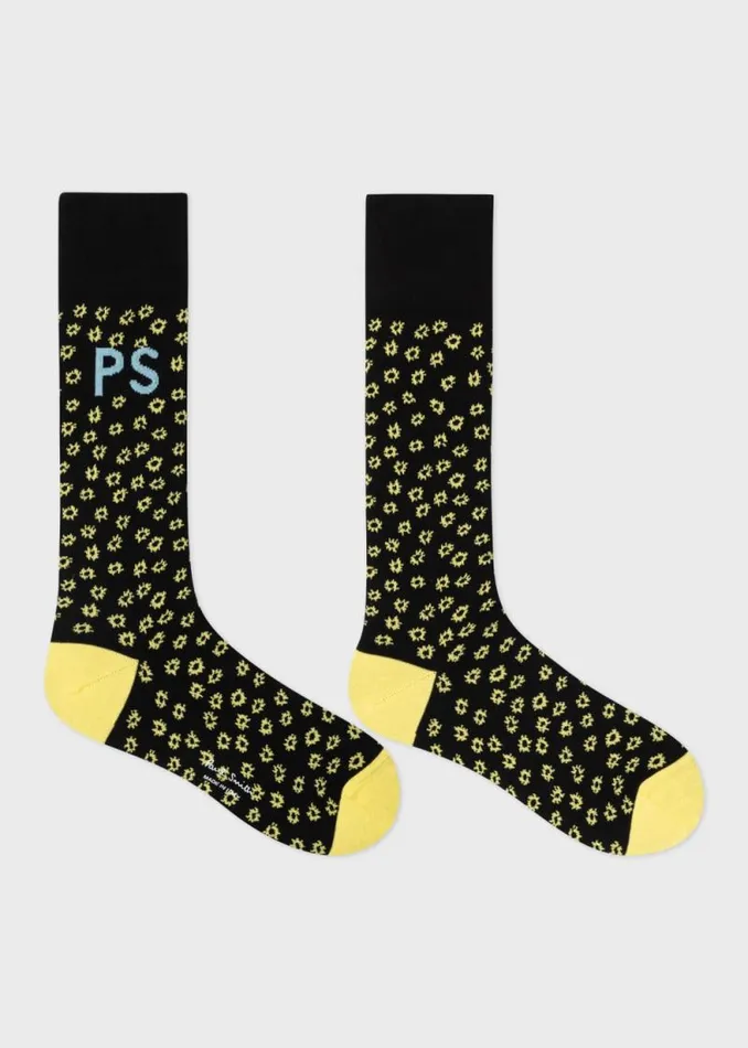 Mens Paul Smith Socks Black CottonBlend Floral Socks Mens Paul Smith Socks Black CottonBlend Floral Socks
