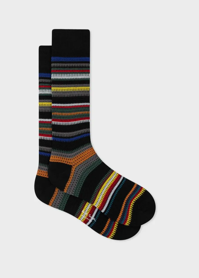 Mens Paul Smith Socks Black CottonBlend Mixed Stripe Socks