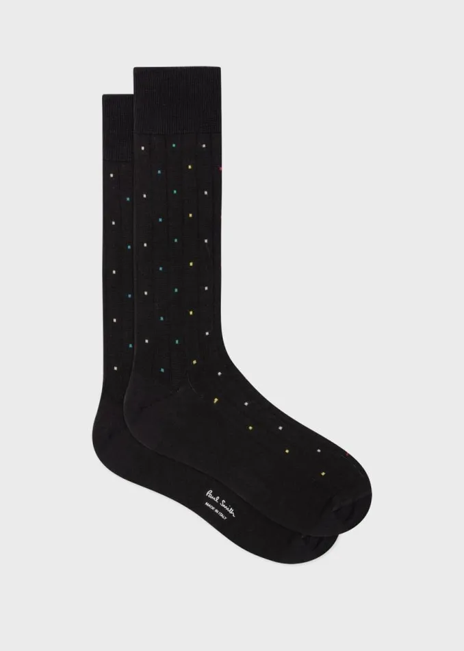 Mens Paul Smith Socks Black CottonBlend Multi Colour Polka Dot Socks