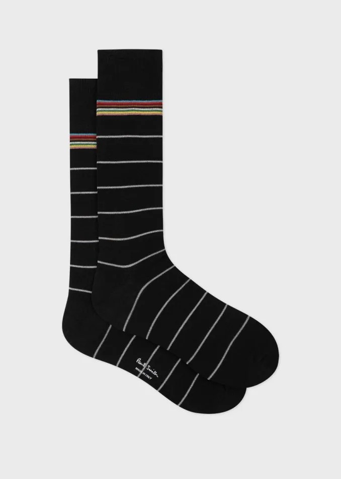 Mens Paul Smith Socks Black CottonBlend Pinstripe Socks