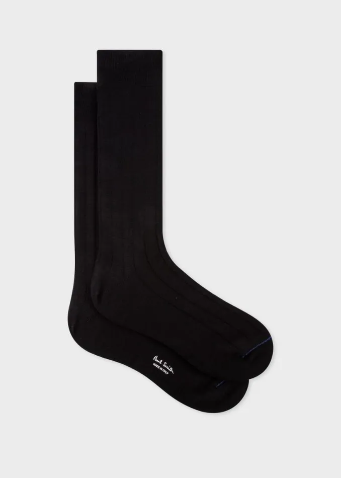 Mens Paul Smith Socks Black CottonBlend Ribbed Socks