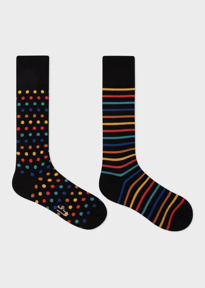 Mens Paul Smith Socks Black Mismatched 039Artist Stripe and Dot039 Socks Mens Paul Smith Socks Black Mismatched 039Artist Stripe and Dot039 Socks