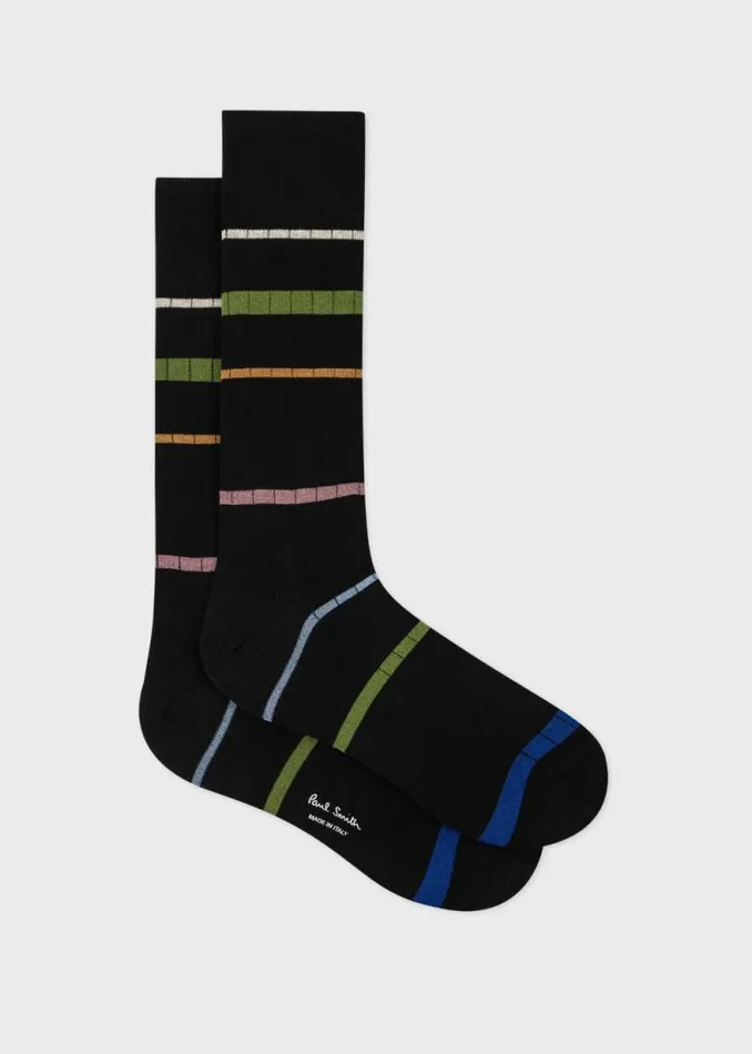 Mens Paul Smith Socks Black Spaced Stripe Ribbed Socks
