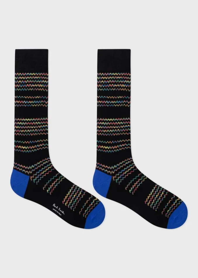 Mens Paul Smith Socks Black Wave Stripe Socks