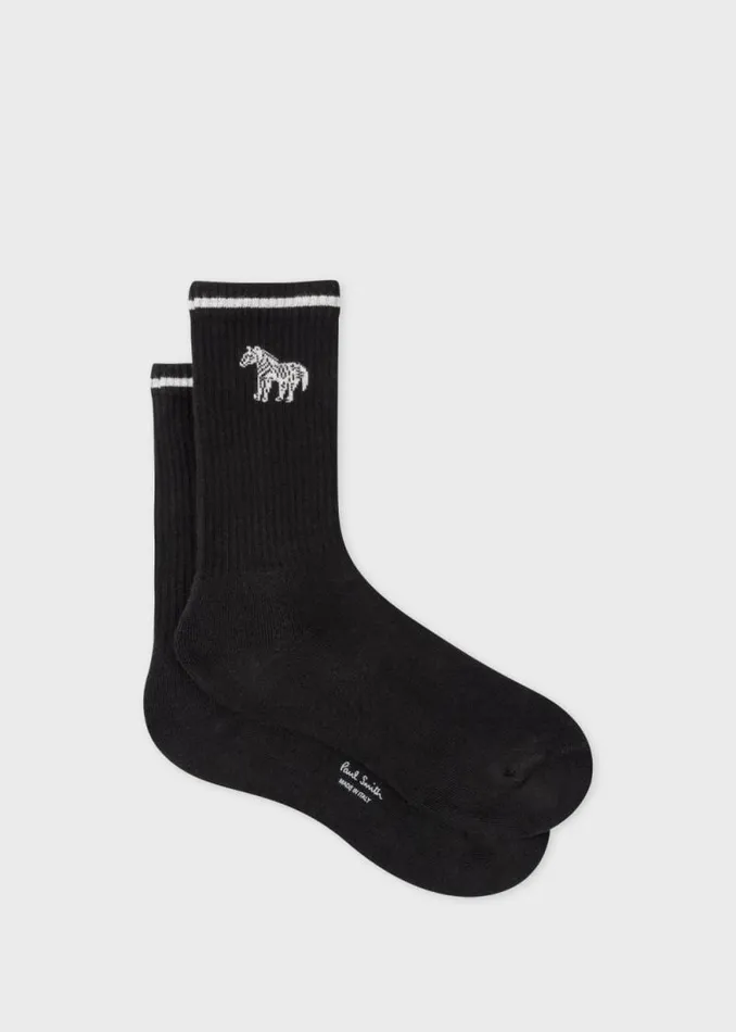 Mens Paul Smith Socks Black Zebra Logo Ribbed Socks