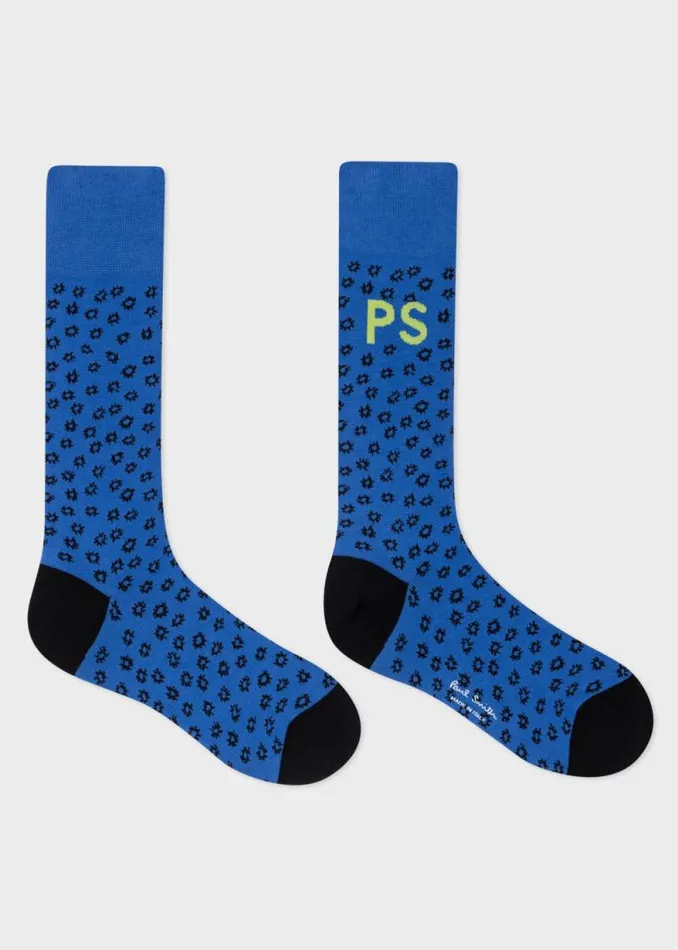 Mens Paul Smith Socks Blue CottonBlend Floral Socks Mens Paul Smith Socks Blue CottonBlend Floral Socks