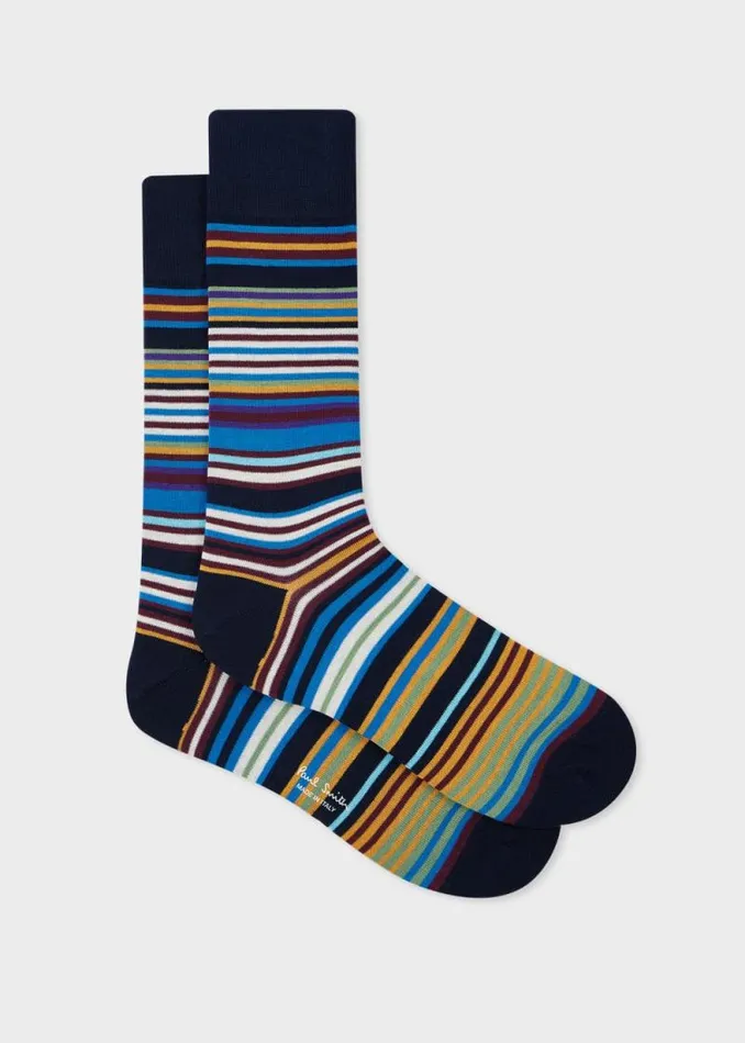 Mens Paul Smith Socks Blue CottonBlend Multi Colour Stripe Socks