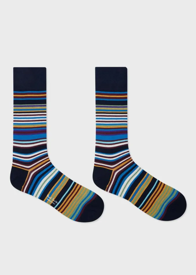 Mens Paul Smith Socks Blue CottonBlend Multi Colour Stripe Socks Mens Paul Smith Socks Blue CottonBlend Multi Colour Stripe Socks