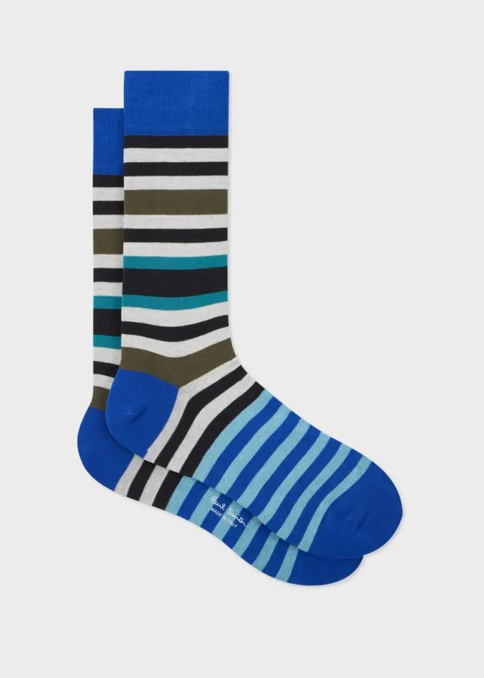 Mens Paul Smith Socks Blue MultiStripe CottonBlend Socks