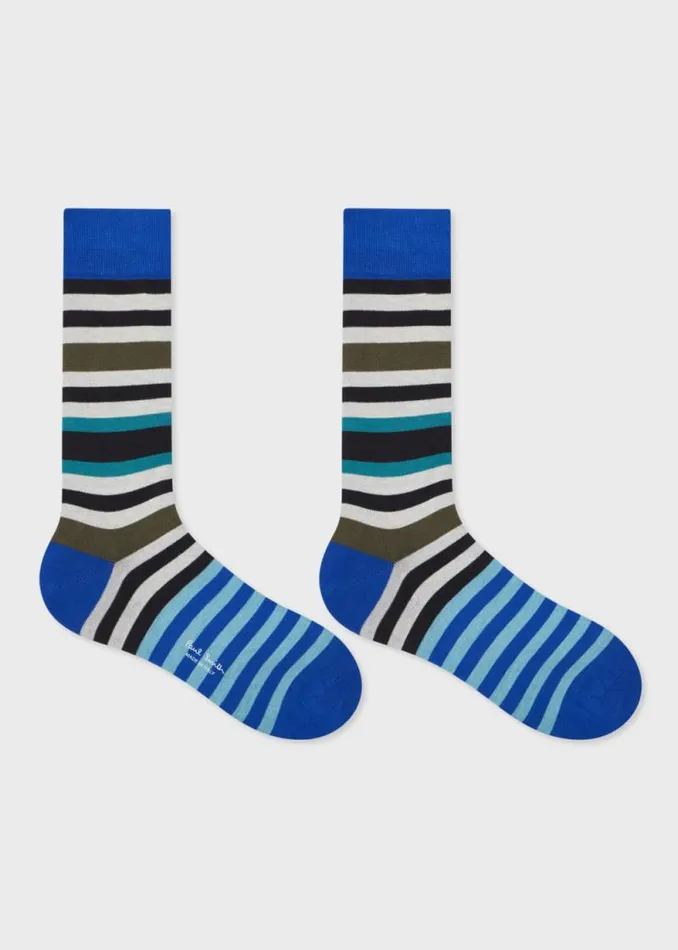 Mens Paul Smith Socks Blue MultiStripe CottonBlend Socks Mens Paul Smith Socks Blue MultiStripe CottonBlend Socks