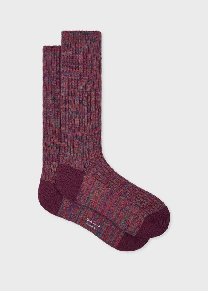 Mens Paul Smith Socks Burgundy Chunky Marl Twist CottonBlend Socks