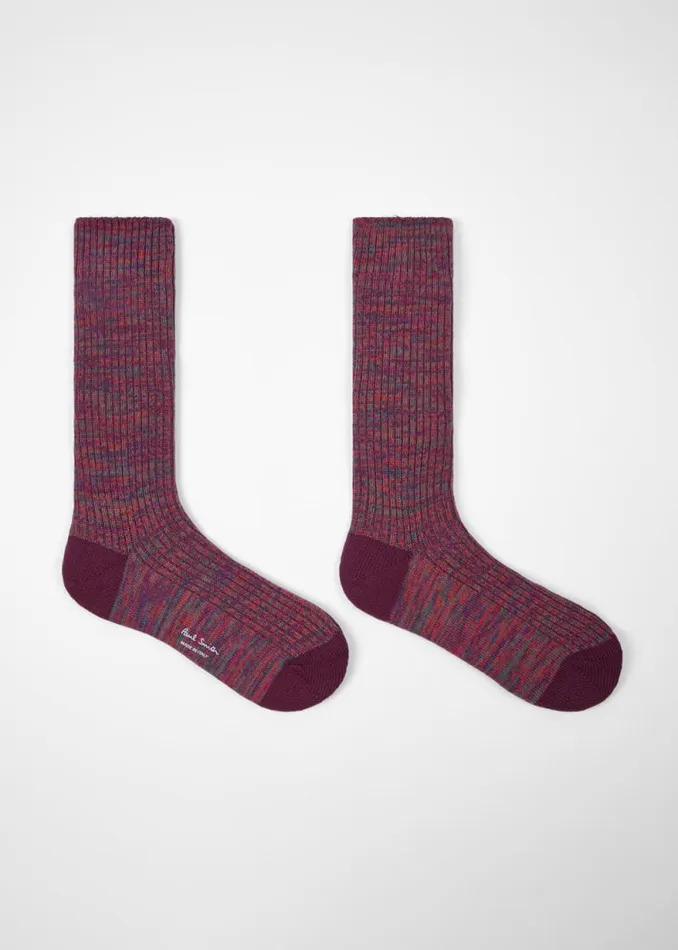 Mens Paul Smith Socks Burgundy Chunky Marl Twist CottonBlend Socks Mens Paul Smith Socks Burgundy Chunky Marl Twist CottonBlend Socks