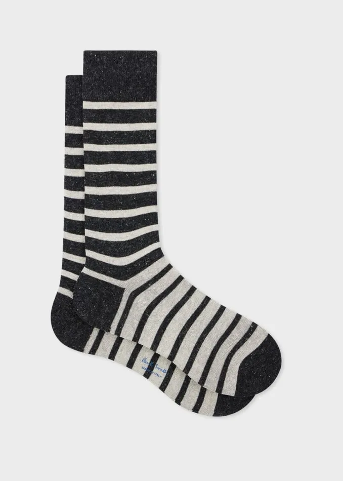 Mens Paul Smith Socks Charcoal CottonBlend Stripe Socks