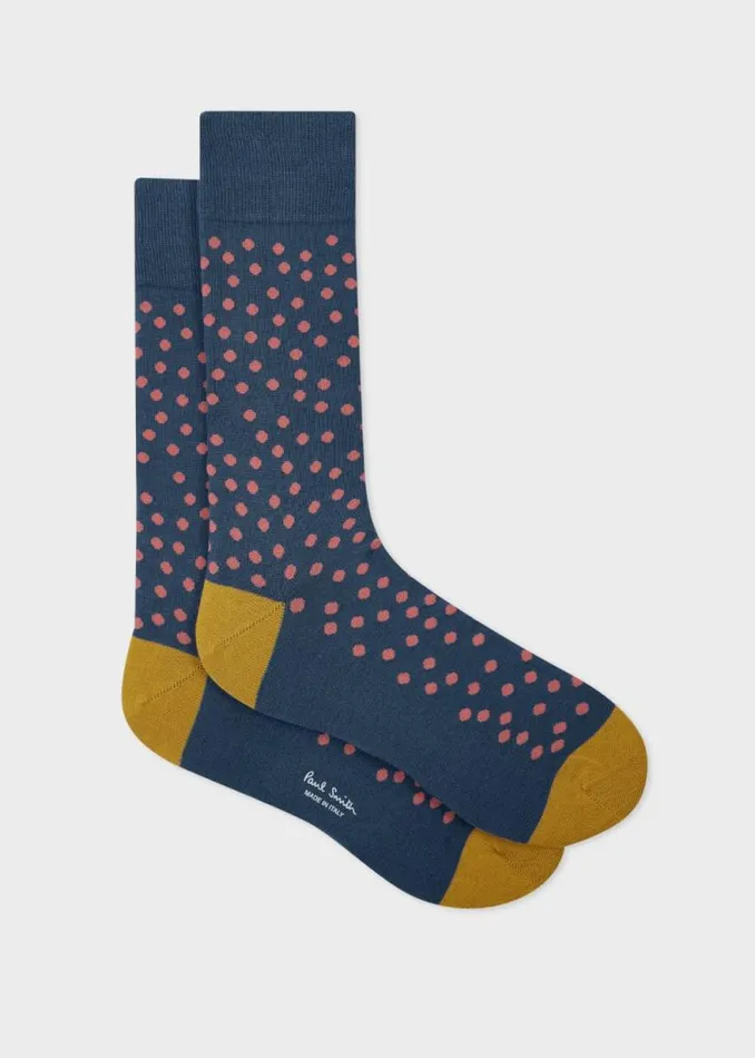 Mens Paul Smith Socks Dark Blue CottonBlend Polka Dot Socks