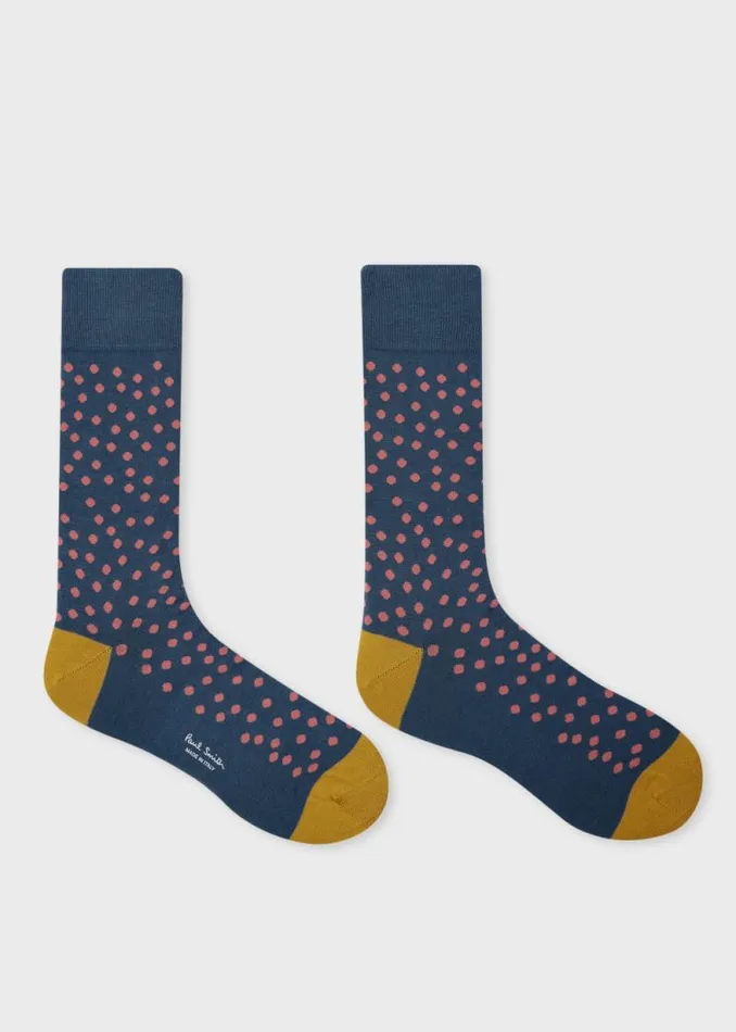 Mens Paul Smith Socks Dark Blue CottonBlend Polka Dot Socks