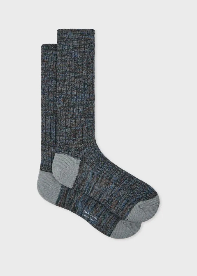 Mens Paul Smith Socks Dark Grey Chunky Marl Twist CottonBlend Socks