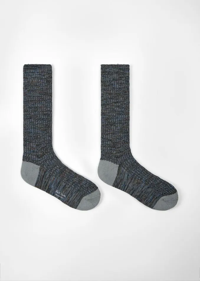 Mens Paul Smith Socks Dark Grey Chunky Marl Twist CottonBlend Socks