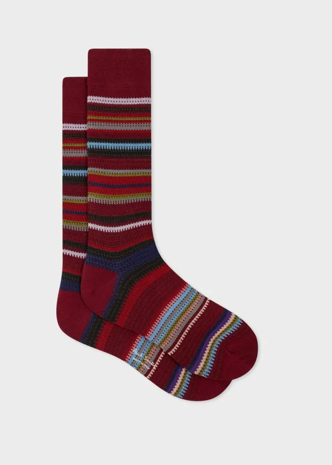 Mens Paul Smith Socks Dark Red CottonBlend Mixed Stripe Socks