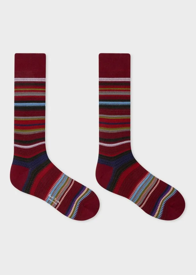 Mens Paul Smith Socks Dark Red CottonBlend Mixed Stripe Socks Mens Paul Smith Socks Dark Red CottonBlend Mixed Stripe Socks