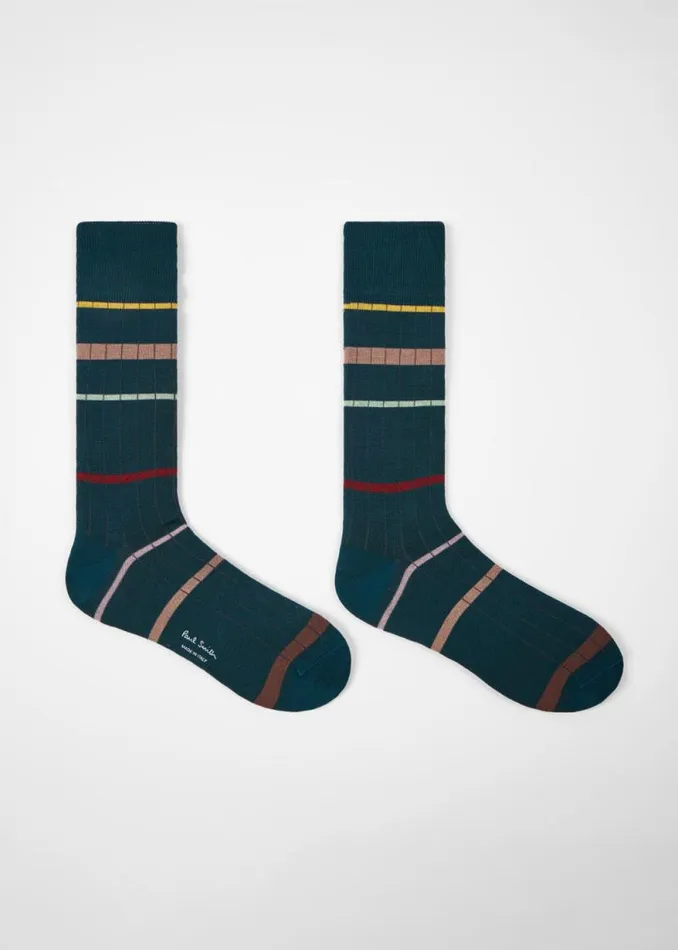 Mens Paul Smith Socks Dark Teal Spaced Stripe Ribbed Socks Mens Paul Smith Socks Dark Teal Spaced Stripe Ribbed Socks