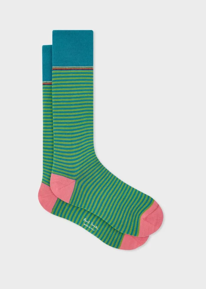Mens Paul Smith Socks Green And Blue Stripe Socks