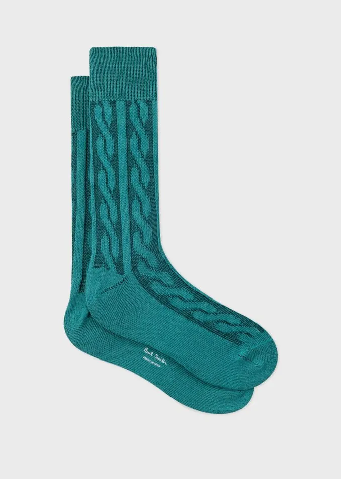 Mens Paul Smith Socks Green CottonBlend Cable Socks