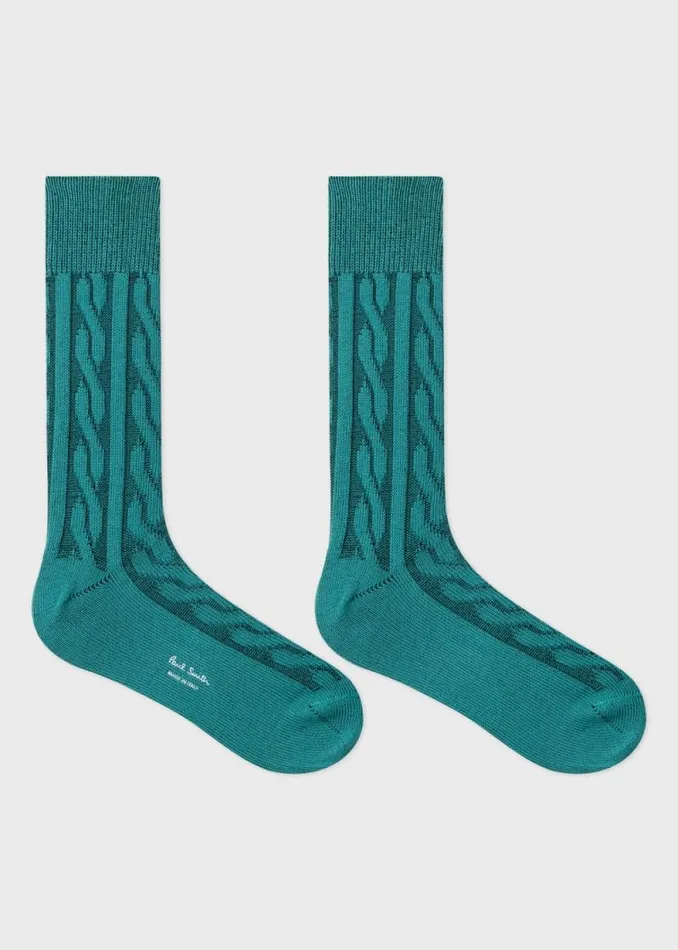 Mens Paul Smith Socks Green CottonBlend Cable Socks Mens Paul Smith Socks Green CottonBlend Cable Socks