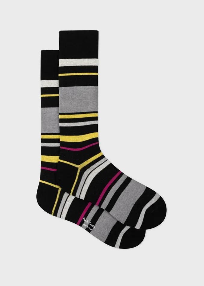 Mens Paul Smith Socks Grey And Black Varied Stripe Socks