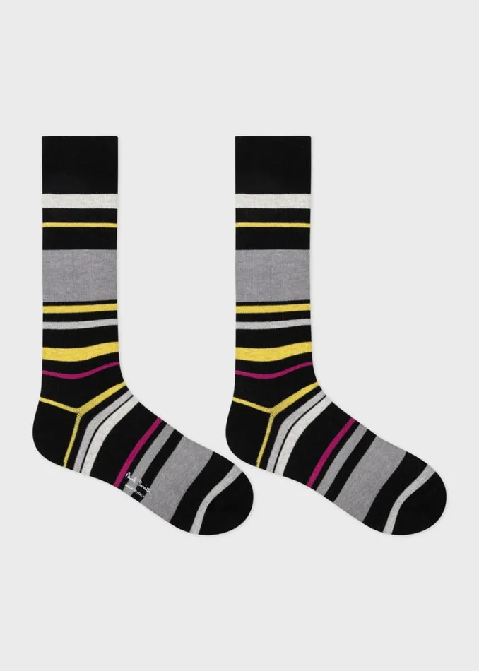 Mens Paul Smith Socks Grey And Black Varied Stripe Socks