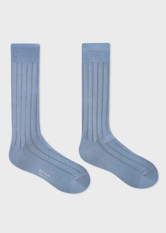 Mens Paul Smith Socks Light Blue Mercerised CottonBlend Ribbed Socks Mens Paul Smith Socks Light Blue Mercerised CottonBlend Ribbed Socks