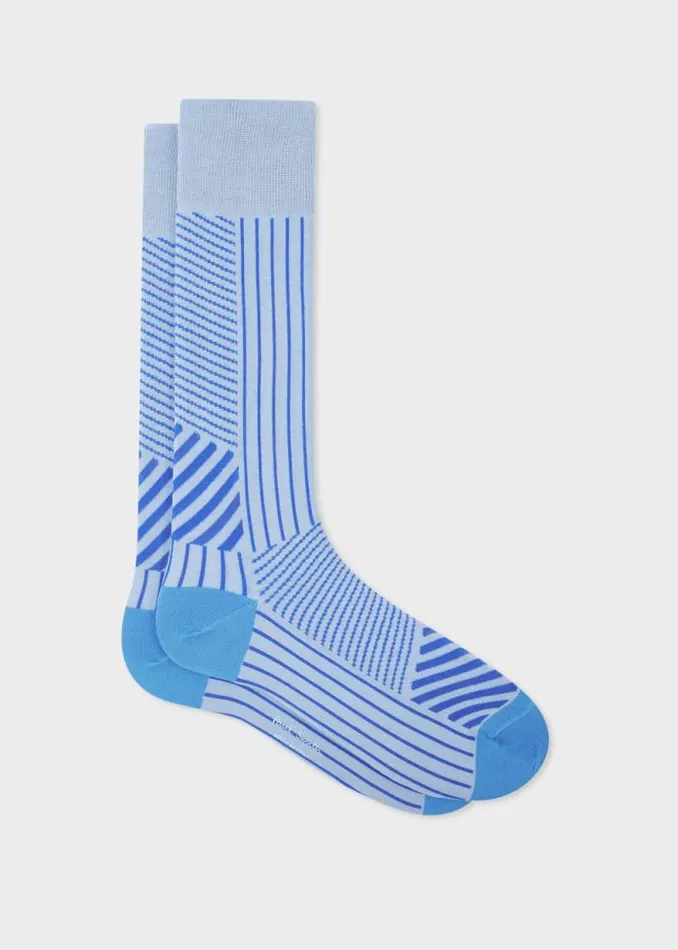 Mens Paul Smith Socks Light Blue Mixed Stripe Socks