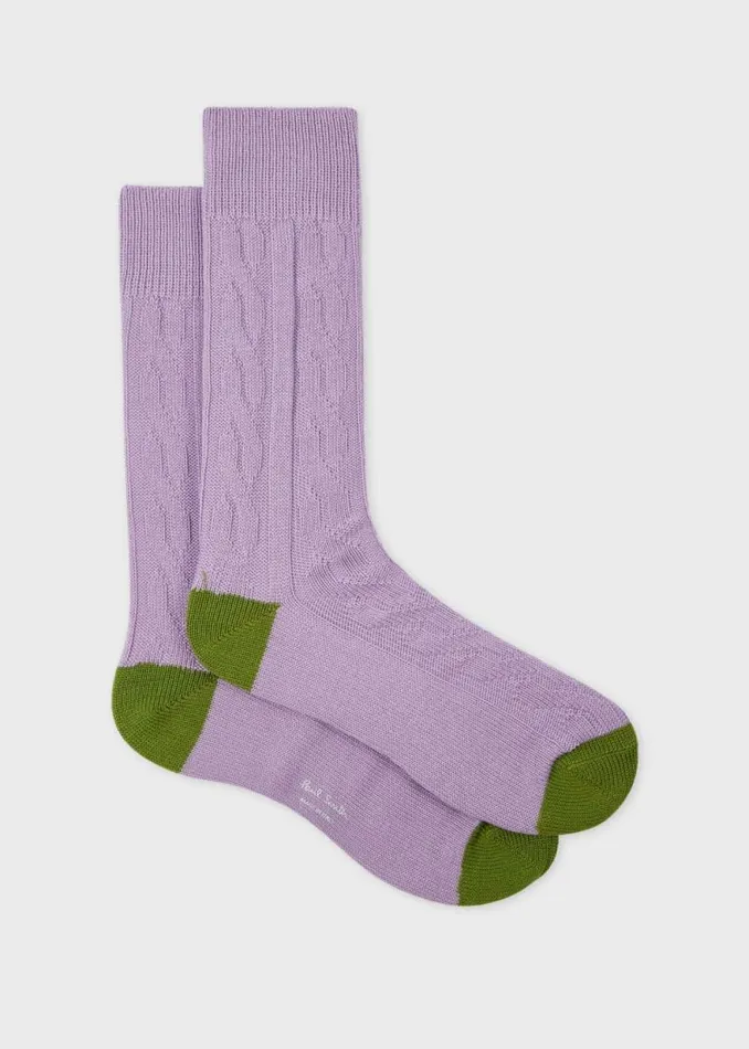 Mens Paul Smith Socks Lilac CashmereBlend Cable Knit Socks