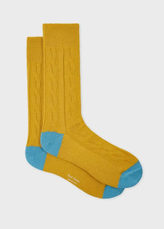 Mens Paul Smith Socks Mustard CashmereBlend Cable Knit Socks