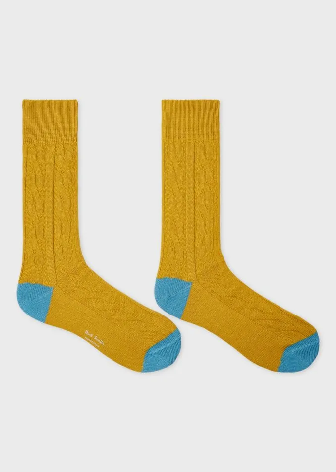 Mens Paul Smith Socks Mustard CashmereBlend Cable Knit Socks Mens Paul Smith Socks Mustard CashmereBlend Cable Knit Socks