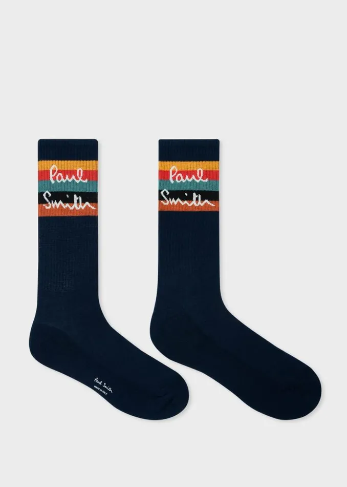 Mens Paul Smith Socks Navy 039Artist Stripe039 Logo Socks Mens Paul Smith Socks Navy 039Artist Stripe039 Logo Socks