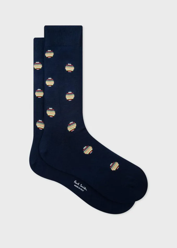 Mens Paul Smith Socks Navy 039Signature Stripe Polka Dot039 Socks