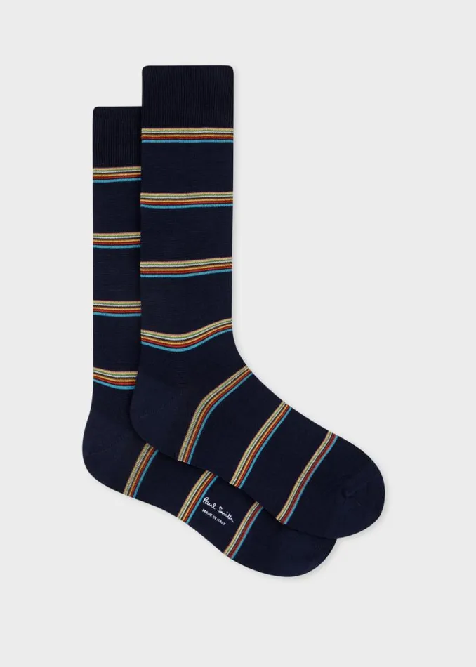 Mens Paul Smith Socks Navy Block 039Signature Stripe039 Socks