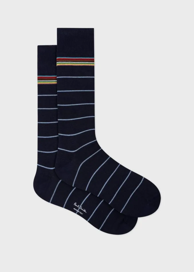 Mens Paul Smith Socks Navy Blue CottonBlend Pinstripe Socks