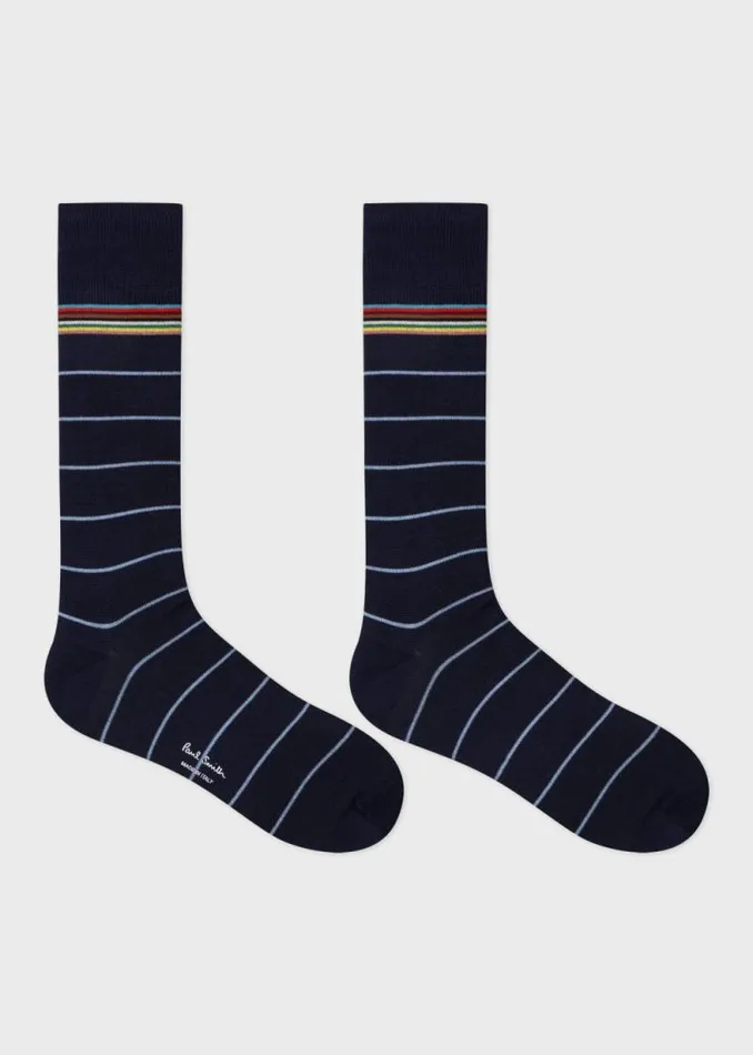 Mens Paul Smith Socks Navy Blue CottonBlend Pinstripe Socks Mens Paul Smith Socks Navy Blue CottonBlend Pinstripe Socks