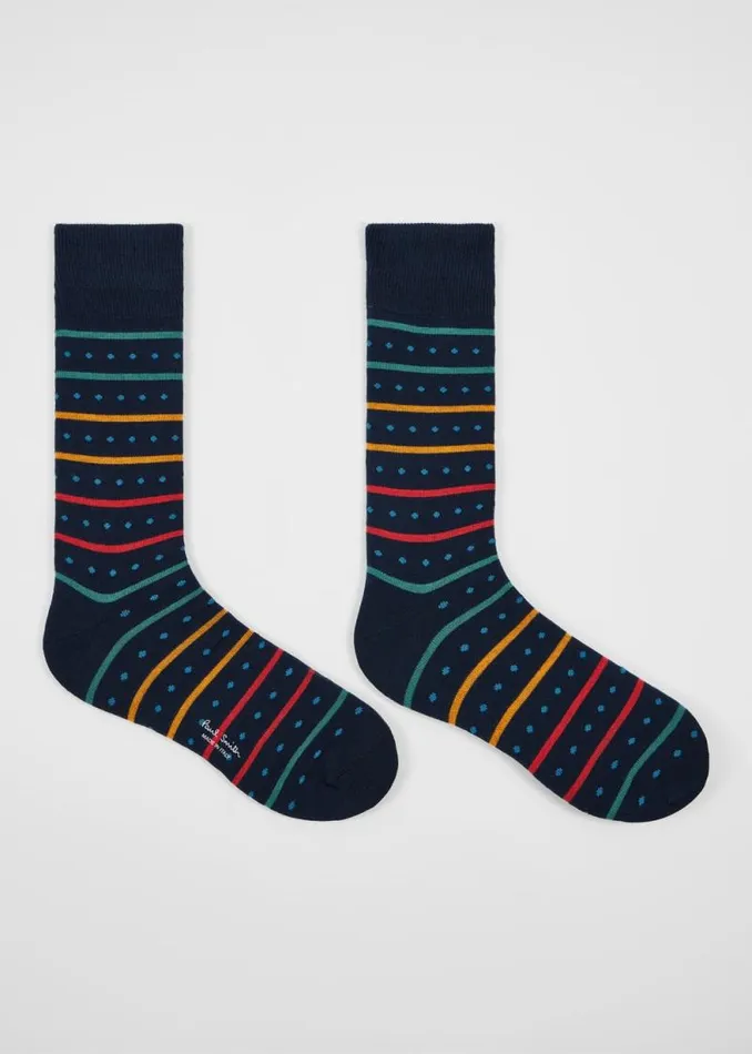Mens Paul Smith Socks Navy Blue CottonBlend Polka Dot Stripe Socks Mens Paul Smith Socks Navy Blue CottonBlend Polka Dot Stripe Socks