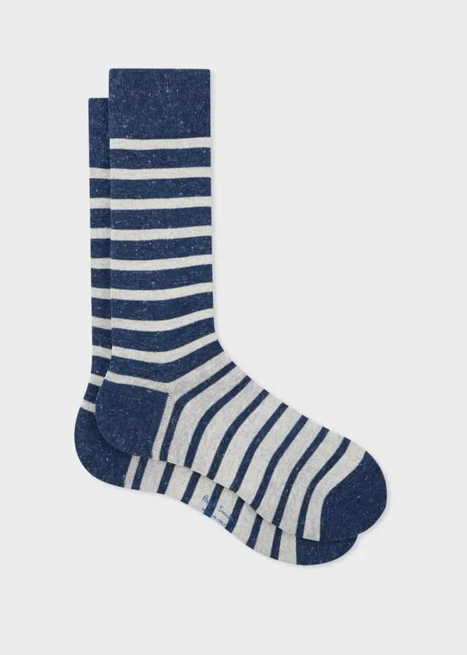 Mens Paul Smith Socks Navy Blue CottonBlend Stripe Socks