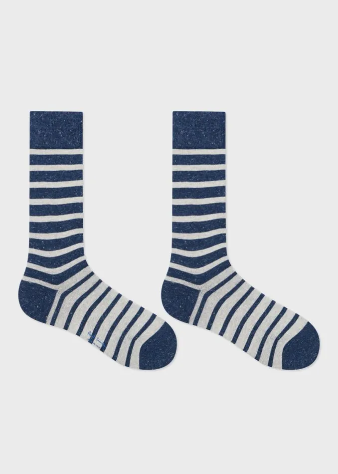 Mens Paul Smith Socks Navy Blue CottonBlend Stripe Socks Mens Paul Smith Socks Navy Blue CottonBlend Stripe Socks