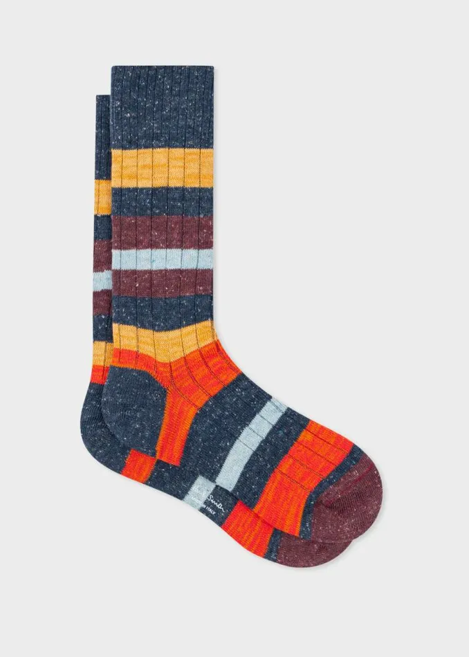 Mens Paul Smith Socks Navy Chunky Stripe Socks