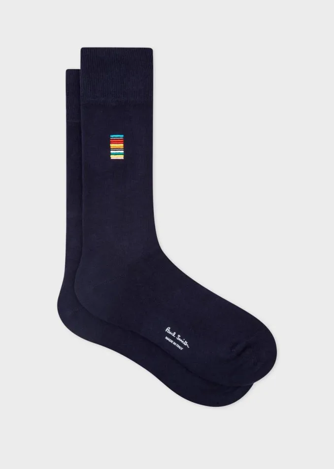 Mens Paul Smith Socks Navy Embroidered 039Signature Stripe039 Socks