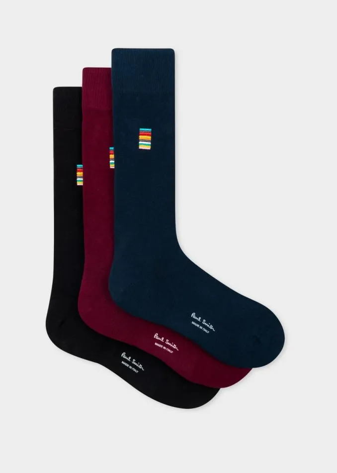 Mens Paul Smith Socks Signature Stripe Embroidery Plain Socks Three Pack