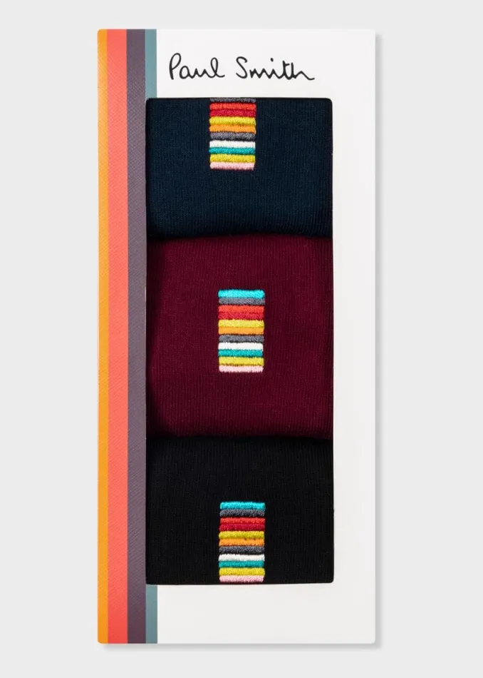 Mens Paul Smith Socks Signature Stripe Embroidery Plain Socks Three Pack Mens Paul Smith Socks Signature Stripe Embroidery Plain Socks Three Pack