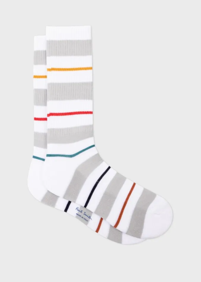 Mens Paul Smith Socks White And Grey Thin Stripe Socks