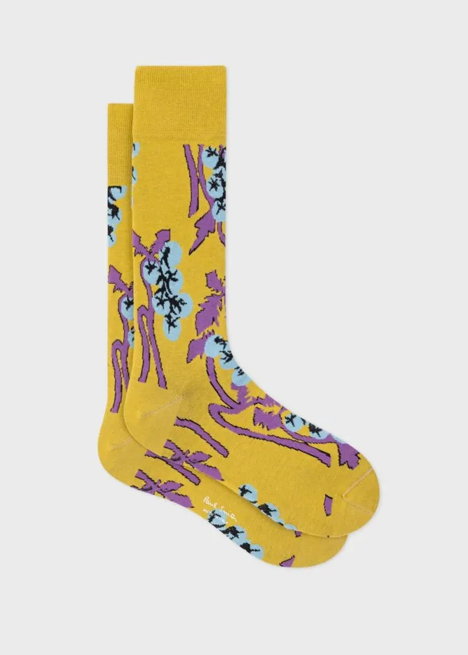 Mens Paul Smith Socks Yellow 039Tomato Vine039 Cotton Socks