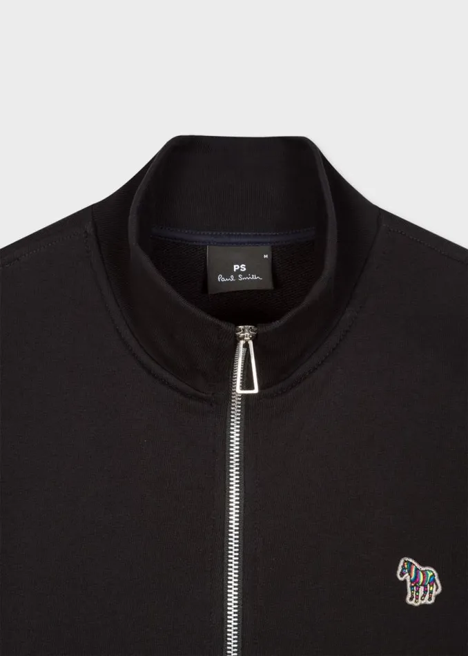 Mens Paul Smith Sweatshirts and Hoodies Black Cotton Zebra Logo Zip Sweatshirt
