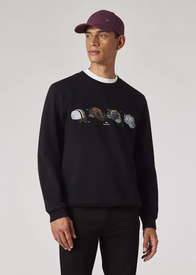 Mens Paul Smith Sweatshirts and Hoodies Black Organic Cotton 039Cycling Caps039 Print Sweatshirt Mens Paul Smith Sweatshirts and Hoodies Black Organic Cotton 039Cycling Caps039 Print Sweatshirt